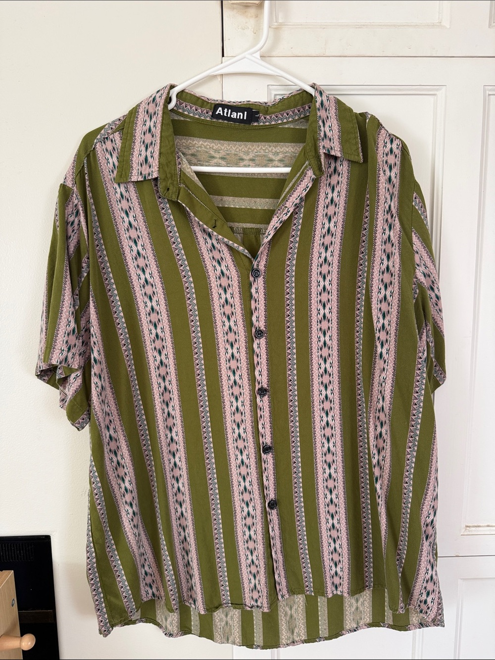 Olive & Pink Striped Short-Sleeve Button-Down Shirt
